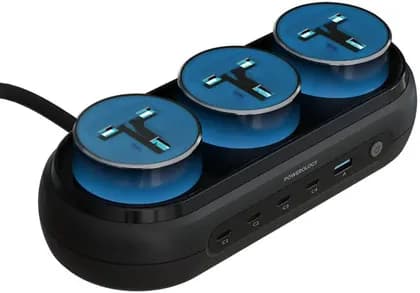 Powerology Holix GaN Multi Port Power Station, 3250W GaN Power Hub, Triple UK AC Outlets, 4 USB C PD Ports, 1 USB A QC Port, Fast Charging, RGB Lighting, Gray | PWHPS413GY