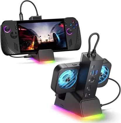 JSAUX RGB Docking Station for ROG Ally X/ROG Ally/Steam Deck/Legion Go, 7-in-1 ROG Ally Dock with HDMI 4K@120Hz, Gigabit Ethernet, Dual USB & USB C 3.0, 100W PD Charging, RGB Cooling Fan | HB0705