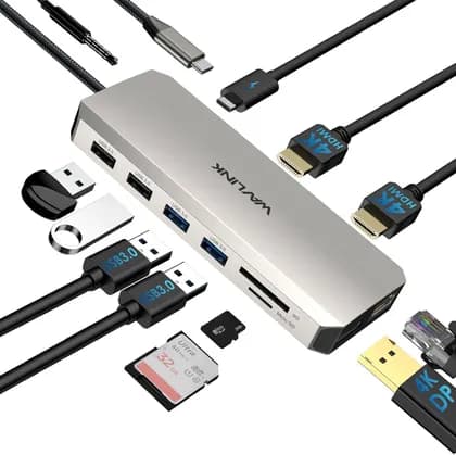 Wavlink 12-in-1 USB C Docking Station Dual Monitor - USB C Hub Dual HDMI Adapter, Type C Multiport Hub Triple Display 4K HDMI DisplayPort, USB 3.0/2.0 Ports, Ethernet, 85W PD, TF/SD Card Reader, Audio