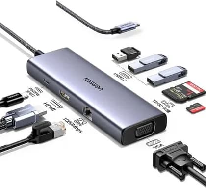UGREEN CM498, 9 In1 USB-C Multifunctional Docking Station With 4k HDMI, Up To 10Gbps Speed, 1xVGA, 3xUSB 3.0 Type-A, Gigabit Ethernet, 100W PD, SD/TF Card Slot, Compact And Portable | 15600