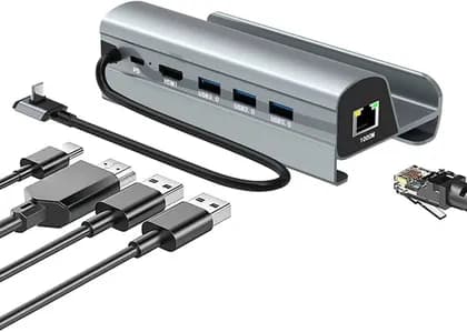 Generic 6-in-1 Docking Station for Steam Deck, with HDMI 2.0 4K 60Hz, 3 USB-A 3.0 and Full Speed Charging USB-C Port, RJ45 1 Gigabit Ethernet, Gray | B0BPRPM9BY