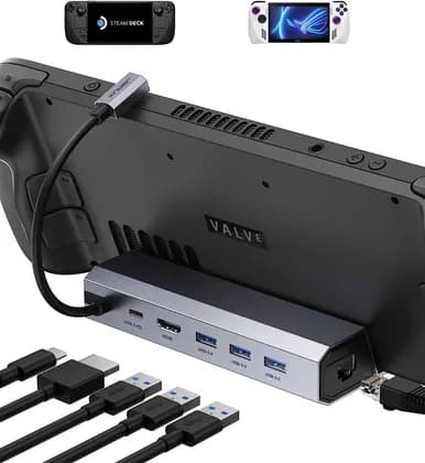 JSAUX USB-C 6 In 1 Multifunction Docking Station, Compatible with Steam Deck, HDMI 2.0 4K@60Hz, Gigabit Ethernet, 3 USB-A 3.0 and 100W Fast Charge, USB-C Port, 5Gbps Data Transmission, Gray | HB0603