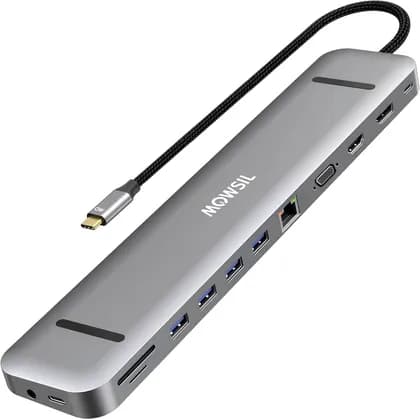 Mowsil 13 in 1 USB C Docking Station with 100W PD Charging,1 HDMI 4K@60Hz,Dp1.4V 60Hz,VGA,Ethernet, TF/SD Card Reader,Type C PD 100w,3.5mm Audio Jack and 4 USB 3.0 | MODC13
