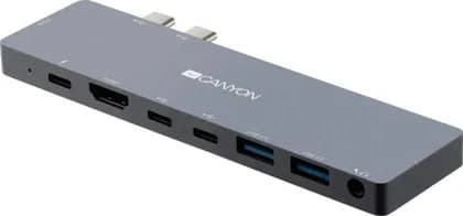 Canyon DS-8 8 In 1 Multiport Docking Station, Type C PD 100W, Type C Data + HDMI + USB3.0 + Audio, Input 100-240V, Aluminium Alloy, Space Gray | CNS-TDS08DG