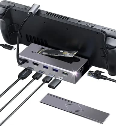 UPTOHIGH Steam Deck Dock M.2 7 in 1 Docking Station for Steam Deck, SSD Port HDMI 2.0 4K@60Hz, Gigabit Ethernet, 3 USB & Full Speed USB-C Port, Compatible with Valve Steam Deck, Gray | B0BN5JFBC5