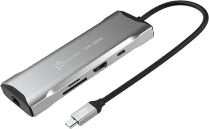 J5create 4K60 Elite USB-C 9-in-1 Mini Dock, USB-C SuperSpeed 10Gbps, 2x USB-C, USB-C PD3.0, 4K HDMI, SD MicroSD Card Reader, RJ45 Gigabit Ethernet, Aluminum Enclosure, Gray | JCD393
