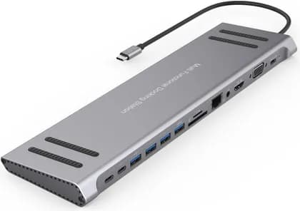 ONTEN 9199A 13 in 1 Type-C Multi-Function Docking Station, HDMI+VGA 2K 60Hz, x1 USB3.0 x3 USB2.0, x2 USB-C, SD+TF, Network Port 100 Megabytes, 3.5mm Jack, Silver | OTN-9199A