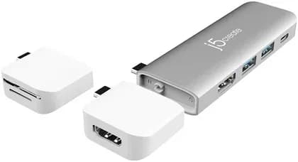 j5create Ultradrive Kit USB-C Dual-Display Modular Dock, For Mac, Mac Air & Mac Pro, 8-in-1 Functions, 1x USB 3.1 Gen 1 Type-C, USB Type-C Charging Port, 1 x HDMI, 100W Delivery, Silver | JCD387