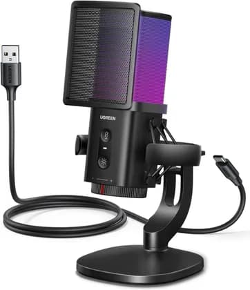 UGREEN CM581 USB Desktop Microphone, Noise Cancelling, RGB 7 Color Lighting, One Touch Mute, Cardioid Pickup Pattern, Plug And Play, PC Laptop Gaming, Black | 65629