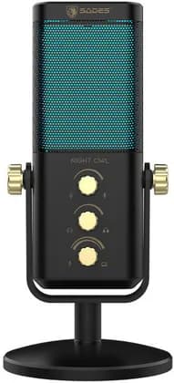 Sades Night Owl USB Gaming Microphone with Cardioid Pickup, Noise Cancellation, RGB Lighting, Voice Blend Control and Boom Arm for Streaming & Podcasting, Black | SA-M01-BL