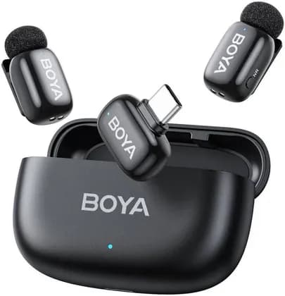 BOYA Mini Wireless Microphone, World"s Tiniest 5g Clip On Mic, 3 Level Noise Cancellation, 3 Voice Changer Modes, 48 kHz/16 Bit Studio Quality Sound, USB C/Lightning Plug and Play, Black | Mini