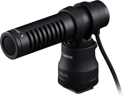 Canon Stereo Microphone, Crystal Clear Stereo Sound, High-Quality, Lightweight, Electret Stereo Condenser Design, 100hz To 10khz Sound Frequency Range, 120° Unidirectional Stereo, Black | DM-E100