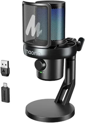 Maono DM40 Pro USB/Wireless Gaming Desktop Microphone, AI Voice Change & Effects, 4 Adjustable Noise Reduction Levels, Smart Control, 16M+ RGB Customization, Plug & Play, Black | DM40 Pro