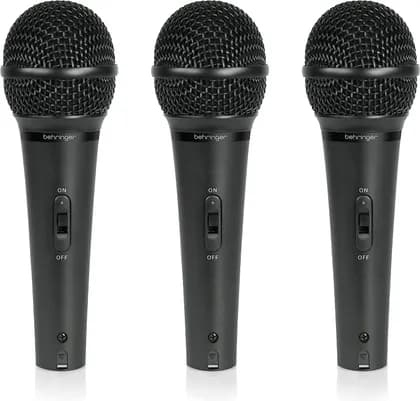 Behringer XM1800S Dynamic Vocal & Instrument Microphone, Supercardiod Polar Pattern, 80Hz-15kHz Frequency Response, XLR Connector, Convenient on/off switch, 3 Pack, Black | XM1800S