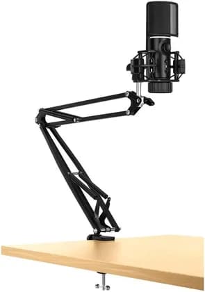 Streamplify Mic Arm RGB Microphone With Mounting Arm, 2 Audio Playback Modes, Quick Mute Functions, RGB Lighting, Pop Filter, Cardioid Pickup Pattern, Plug & Play, Black | MIC-48-RGB-MA-BK