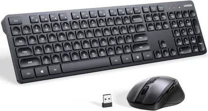 UGREEN MK331 Wireless Keyboard And Mouse Combo, 2.4GHz Ergonomic, Compact, Silent, Cordless Full Size, 5 DPI Levels Up To 4000, For PC, Desktop, Laptop, Arabic Layout, Black | 45248
