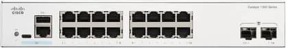 Cisco C1300-16T-2G C1300 Switch, 16x 10/100/1000, 2x Gigabit SFP, 36Gbps Switching Capacity, 26.78 Mpps, Heat Dissipation 38.2, Fanless, 1U Rack-Mount Design, White | C1300-16T-2G