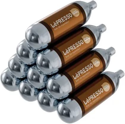 LePresso Lepresso Co2 Chargers For Sparkling Water Bottle, 2g Gas Per Cyliner, Over 15MPa Pressure Strength, 6.6cm Capsule Size, Silver | LPCO2CFGTSL