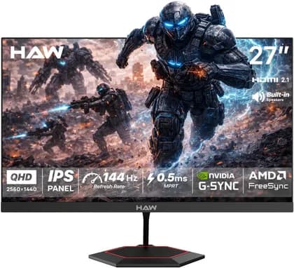 HAW Q27IPY Gaming Monitor, 27" IPS Display, QHD Resolution, 144Hz Refresh Rate, 0.5ms (MPRT) Response Time, Built-in Dual 3W Speakers, Adaptive-Sync, FreeSync, Black | Q27IPY