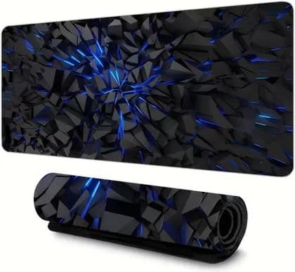 Generic Futuristic Neon Blue Gaming Mouse Pad, Large Desk Mat, High Quality Rubber Base, Precision Edge Stitching, Durable Surface For Gaming And Office Setup | Black