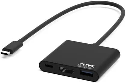 PORT Connect DOCKING MINI TYPE C HDMI + USB3 + USB-C PD, Multiport Adapter for Laptop MacBook, Tablet Fast Charging Data Transfer Display Output, Black | 900140