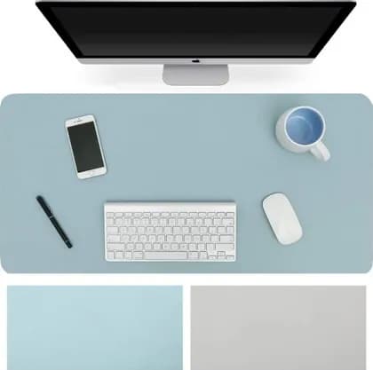 EnsoCrafts Dual-Sided Desk Pad Office Desk Mat, Ultra Thin Waterproof PU Leather Mouse Pad Desk Blotter Protector, Desk Writing Mat for Office/Home (Light Blue/Silver, 80 x 40cm) | ‎DP-LBS-8040