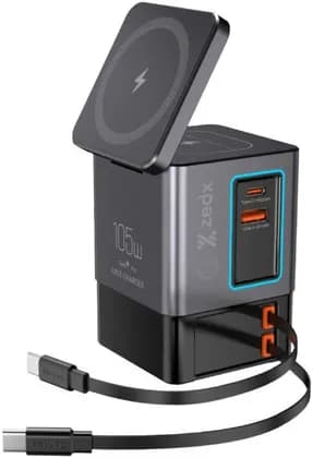 Zedx Z111 Max Power Dock X 6-in-1 Charging Tower, 105W Wattage, Vertical + Desk/Tower Style Form Factor, Fast Charge for Multiple Devices, Compact And Travel-Friendly, Black | Z111 Max