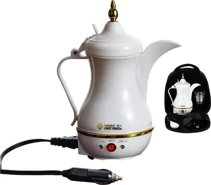 Gulf Dalla Electric Arabic Tea Coffee Maker, 400ML Capacity, 120W Watts, Car Power Adapter, Compact & Portable, Cups & Bag Travel Kit, With Bag, White/Gold Accents | GA-C91843
