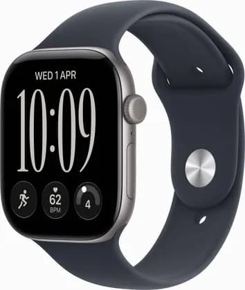 Apple Watch Series 12 Smartwatch, Always-On Retina Display, S11 Chip, watchOS, 50m Water Resistance, GPS, 46mm Space Grey Aluminum Case, 140-190mm S/M Band Size, Navy Blue Sport Band | MJEH4AF/A
