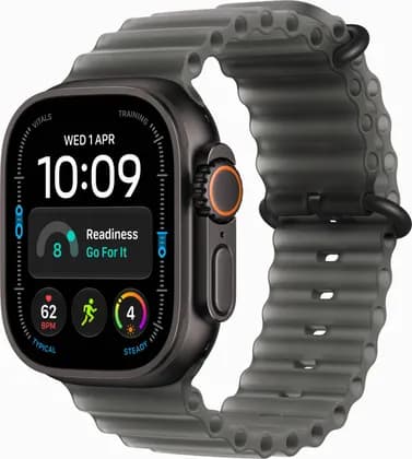 Apple Watch Ultra 4 Smartwatch, Always-On Retina Display, S11 Chip, watchOS, Water Temperature Sensor, 49mm Black Titanium Case, Standard Band Size, Translucent Black Ocean Band | MJAY4AF/A