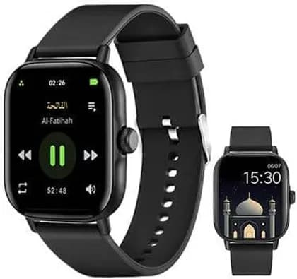 Merlin Faith Sync Quran Smartwatch, Muslim Watch Prayer time reminder, Blood Pressure & Sleep Monitor with 20+ Sports Mode, 2 Extra Straps, Black | Faith Sync Quran Watch