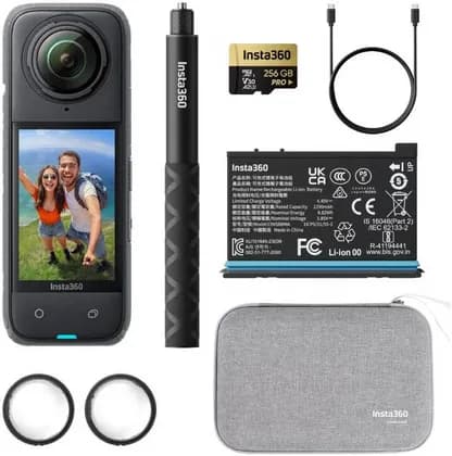 Insta360 X4 Adventure Bundle, 8K30fps/5.7K60fps, 4K Wide-Angle Video, Removable Lens Guards, 135 Min Battery Life, AI Editing, FlowState Stabilization, Black | CINSABMA-ADV-BDL