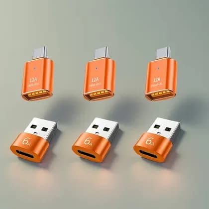 6-Piece USB OTG Adapter Converter Set USB-A to USB-C & USB-C to USB-A Charging and Data Transfer Kit, Orange