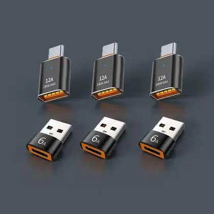 6-Piece USB OTG Adapter Converter Set USB-A to USB-C & USB-C to USB-A Charging and Data Transfer Kit, Black
