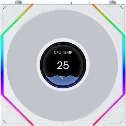 Lian-Li UNI FAN TL LCD FLEX Reverse Case Fan, 120mm Fan Size, 1900 RPM Fan Speed, 63 CFM Airflow, Fluid Dynamic Bearing, PBT / PA66 Material, Singe Pack, White | 12RTLLCD1F1W