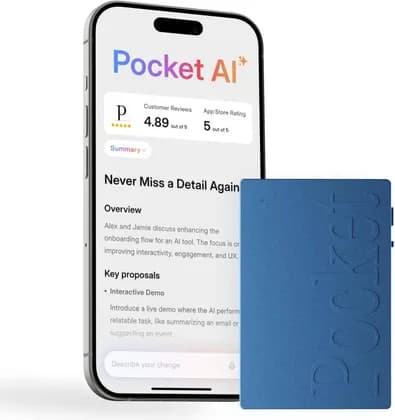 Pocket Personal AI Assistant Note Taking Device, One Tap Recording, Ai Summaries And Mind Maps, 120+ Languages, 64GB Storage, 4 Day Battery, MagSafe Compatible, Sierra Blue | Pocket