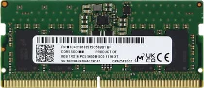 Micron MTC4C10163S1SC56BD1 DDR5 Laptop Memory, 8GB Capacity, 5600MHz Speed, 262-Pin, 1.1V Voltage, PC5-44800, 1Rx16 Rank, CL46 Latency, Non-ECC, SO-DIMM Form Factor | MTC4C10163S1SC56BD1