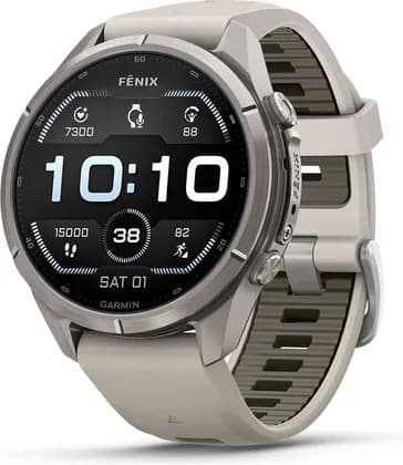 Garmin Fenix 9 Pro Multisport Smartwatch, 1.5" AMOLED Sapphire Crystal Display, GPS, LED Flashlight, 10 ATM Water Res, 43mm, Titanium with Fog Grey Silicone Band | 010-04335-86