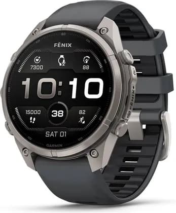 Garmin Fenix 9 Pro Multisport Smartwatch, 1.4" AMOLED Sapphire Crystal Display, GPS, LED Flashlight, 10 ATM Water Res, 47mm, Titanium with Pebble Gray Silicone Band | 010-04336-26