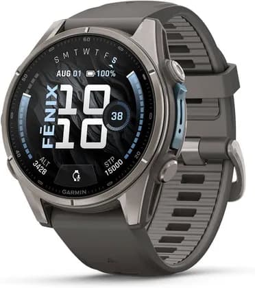 Garmin Fenix 9 Multisport Smartwatch, 1.4" AMOLED Sapphire Crystal Display, GPS, LED Flashlight, 10 ATM Water Resistance, 47mm, Titanium with Pebble Gray Silicone Band | 010-04762-01