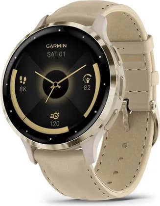 Garmin Venu 3S Smartwatch, 41mm, 1.2" AMOLED Display, Up To 10 Days Battery, Health & Fitness Tracking, Soft Gold Stainless Steel Bezel with French Gray Case & Leather Band | 010-02785-55
