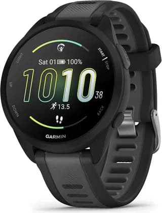Garmin Forerunner 165 Smartwatch with Music, 1.2″ AMOLED Touch Display, 11 Days of Battery, Built-In GPS, Training Metrics, Indoor Sports Apps, Black / Slate Gray | 010-02863-30