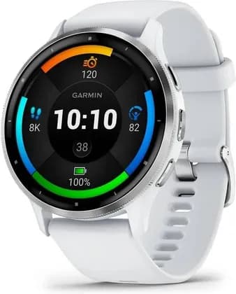 Garmin Venu 3 Smart Watch, 45mm, 1.4 Inch AMOLED Display, Up To 14 Days Battery, Health And Fitness Tracking, Silver Stainless Steel Bezel with Whitestone Case & Silicone Band | 010-02784-00
