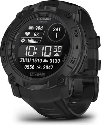 Garmin Instinct 3 Tactical Edition Solar Rugged GPS Smartwatch, 45mm, 0.9 Inch Display, Stealth Mode, NVG Mode, Jumpmaster, Built In Flashlight, 10 ATM, Black | 010-02934-50