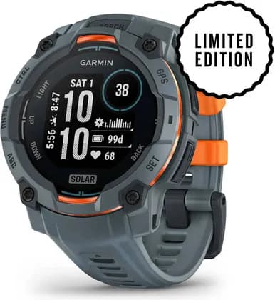 Garmin Instinct 3 Solar Rugged Outdoor GPS Smartwatch, 45mm, Solar Charged Display, Metal Reinforced Bezel, Built In Flashlight, 10 ATM, Twilight Case, Twilight Band | 010-02934-01