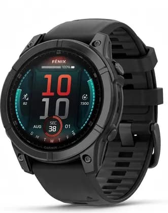 Garmin Fenix E Multisport GPS Smartwatch, 47mm, 1.4" AMOLED Display, Up To 16 Days Battery, 10 ATM, Slate Gray Steel Bezel, Black Silicone Band | 010-03025-01