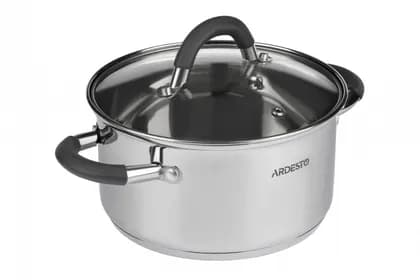 Кастрюля Ardesto Gemini Salerno, стеклянная крышка, 1.2 л,серые ручки с силиконом,нержавеющая сталь
