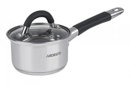 Ковш Ardesto Gemini, стеклянная крышка, 1,6 л, серые ручки с силиконом, нержавеющая сталь