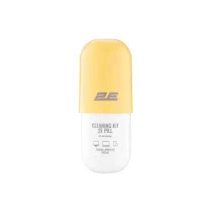 Чистящий набор / Cleaning kit 2E PILL for office equipment (liquid 140ml, whipe 20cm), white-yellow,2E-SK140YW