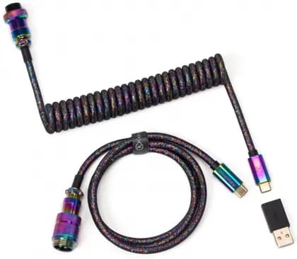 Cabel Type-A/Type-C Keychron Premium Coiled Aviator Cable-Straight Rainbow Palted black